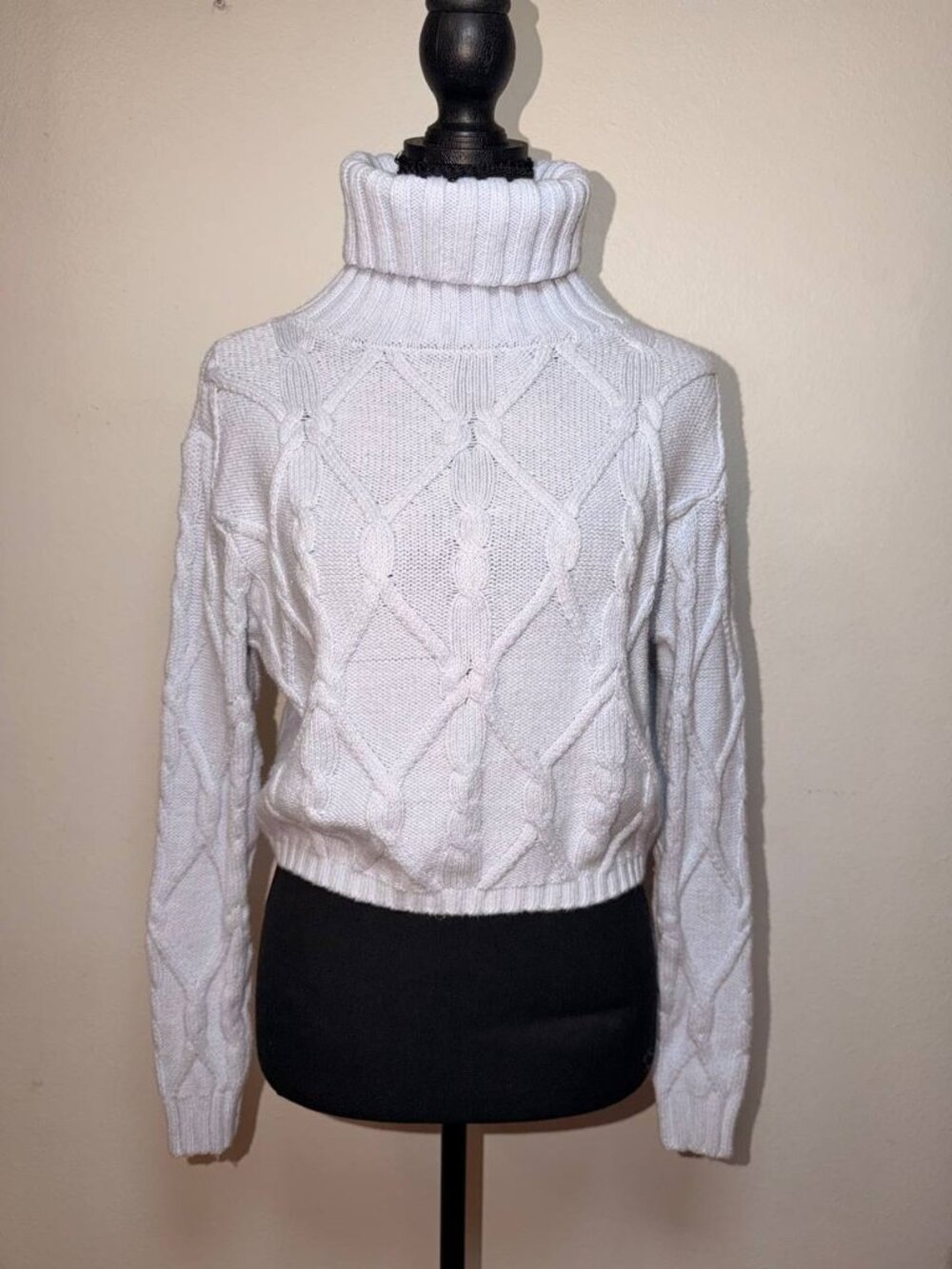 Abercrombie & Fitch Ice Blue Cable Knit Turtleneck Sweater Cozy Preppy Style